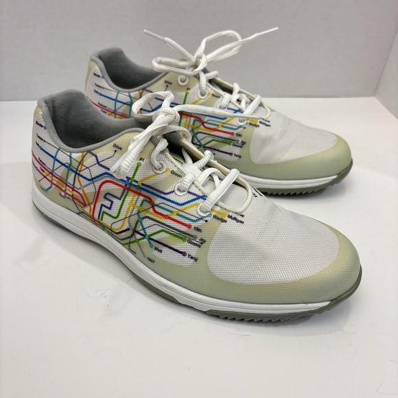 FootJoy Shoes - FootJoy SuperFlex Spikeless Golf Shoes Womens‎ 7.5M White Map Print 92913 Retro